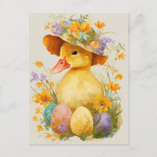 Osterkarte mit Blumen und Osterküken Postkarte