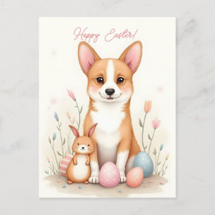 Osterkarte mit einem Korgi Hund in Pastellfarben Feiertagspostkarte