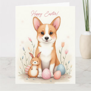 Osterkarte mit einem Korgi Hund in Pastellfarben Karte