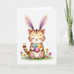 Osterkarte mit glücklicher Katze und Hasenohren Karte