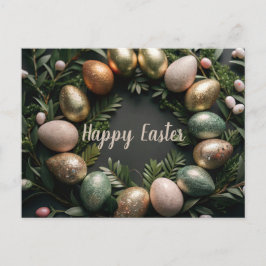 Osterkarte mit Gold und grünen Eiern Feiertagspostkarte