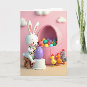 Osterkarte mit Häschen beim Bemalen eines Ostereis Karte