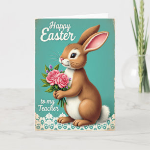 Osterkarte mit Hase und Blumen Karte