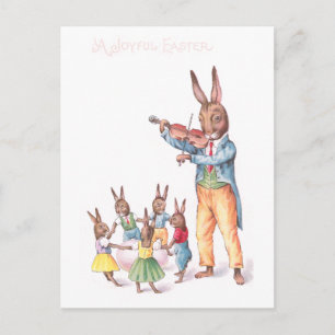 Osterkarte mit Kaninchen, das Geige spielt Feiertagspostkarte