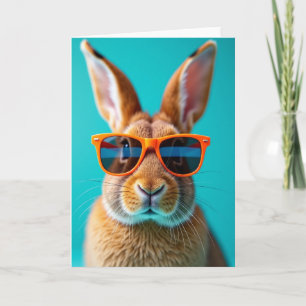 Osterkarte mit Kaninchen mit orangen Brillen Karte