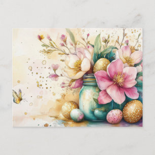 Osterkarte mit Ostereiern und Blumen Postkarte