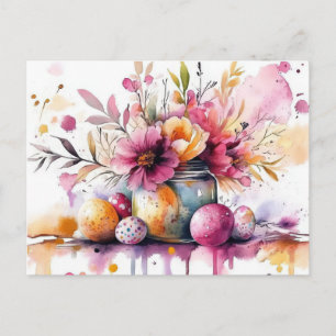 Osterkarte mit Ostereiern und Blumen Postkarte