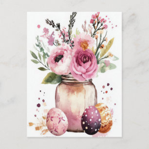 Osterkarte mit Ostereiern und Blumen Postkarte