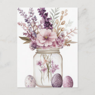 Osterkarte mit Ostereiern und Blumen Postkarte
