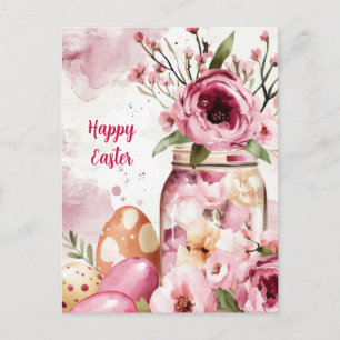 Osterkarte mit Ostereiern und Blumen Postkarte