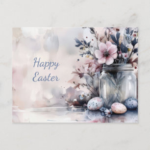 Osterkarte mit Ostereiern und Blumen Postkarte