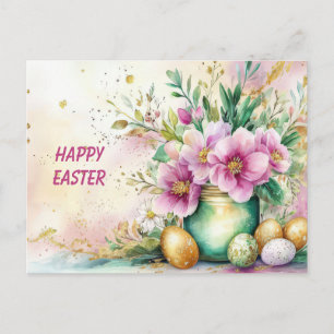 Osterkarte mit Ostereiern und Blumen Postkarte