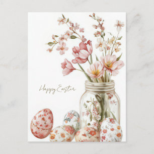 Osterkarte mit Ostereiern und Blumen Postkarte