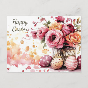 Osterkarte mit Ostereiern und Blumen Postkarte