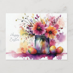 Osterkarte mit Ostereiern und Blumen Postkarte