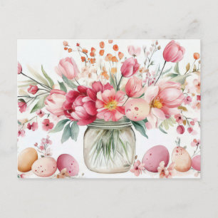 Osterkarte mit Ostereiern und Blumen Postkarte