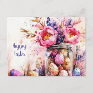 Osterkarte mit Ostereiern und Blumen Postkarte