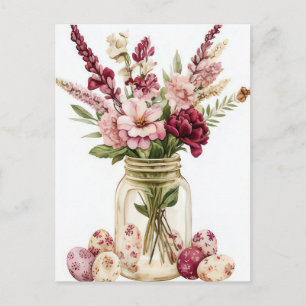 Osterkarte mit Ostereiern und Blumen Postkarte