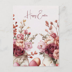Osterkarte mit Ostereiern und Blumen Postkarte