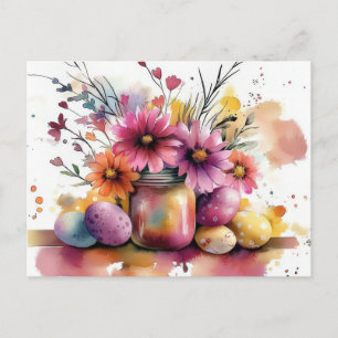 Osterkarte mit Ostereiern und Blumen Postkarte