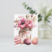 Osterkarte mit Ostereiern und Blumen Postkarte (Stehend Vorderseite)