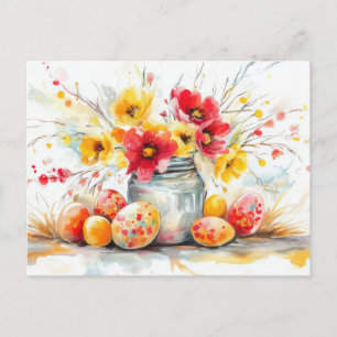 Osterkarte mit Ostereiern und Blumen Postkarte