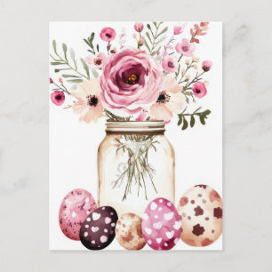 Osterkarte mit Ostereiern und Blumen Postkarte
