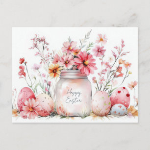 Osterkarte mit Ostereiern und Blumen Postkarte