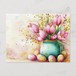 Osterkarte mit Ostereiern und Blumen Postkarte