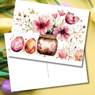 Osterkarte mit Ostereiern und Blumen Postkarte