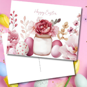 Osterkarte mit Ostereiern und Blumen Postkarte