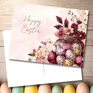 Osterkarte mit Ostereiern und Blumen Postkarte