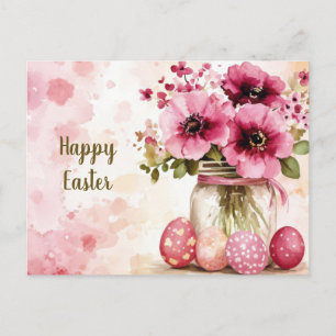 Osterkarte mit Ostereiern und Blumen Postkarte