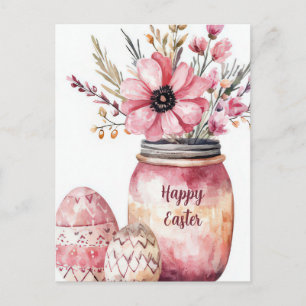 Osterkarte mit Ostereiern und Blumen Postkarte