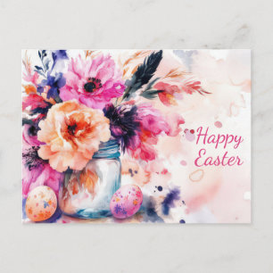 Osterkarte mit Ostereiern und Blumen Postkarte