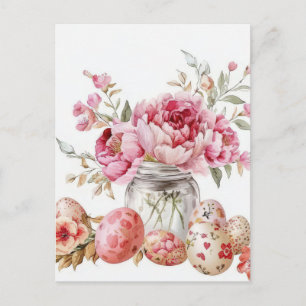 Osterkarte mit Ostereiern und Blumen Postkarte