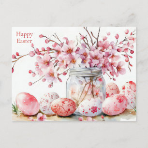 Osterkarte mit Ostereiern und Blumen Postkarte