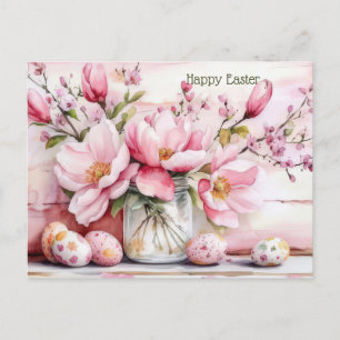 Osterkarte mit Ostereiern und Blumen Postkarte