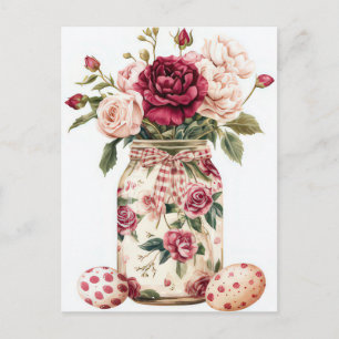 Osterkarte mit Ostereiern und Blumen Postkarte