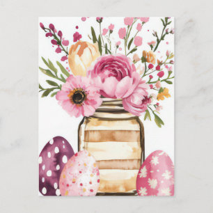 Osterkarte mit Ostereiern und Blumen Postkarte