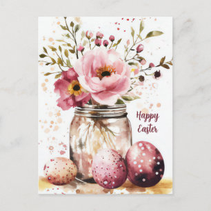 Osterkarte mit Ostereiern und Blumen Postkarte