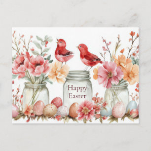 Osterkarte mit Ostereiern und Blumen Postkarte