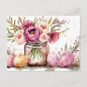 Osterkarte mit Ostereiern und Blumen Postkarte