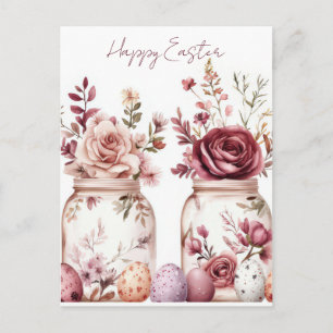 Osterkarte mit Ostereiern und Blumen Postkarte