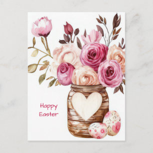Osterkarte mit Ostereiern und Blumen Postkarte