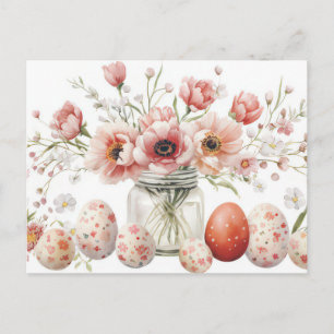 Osterkarte mit Ostereiern und Blumen Postkarte