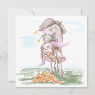 Osterkarte mit süssem Hasen und Pferd Feiertagskarte
