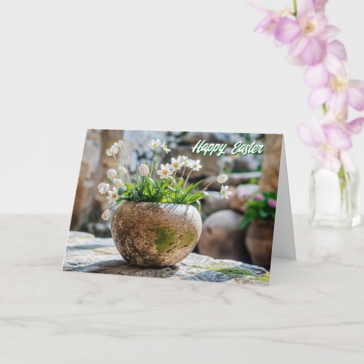 Osterkarte mit weißen Frühlingsblumen Karte (Orchidee)