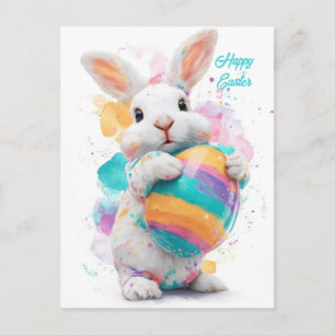Osterkarte niedlicher Osterhase mit Osterei Postkarte