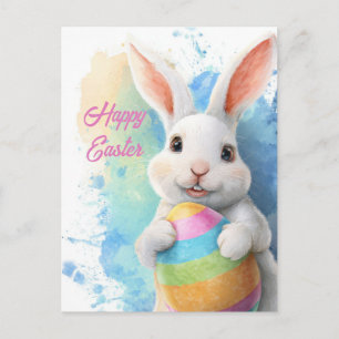 Osterkarte niedlicher Osterhase mit Osterei Postkarte